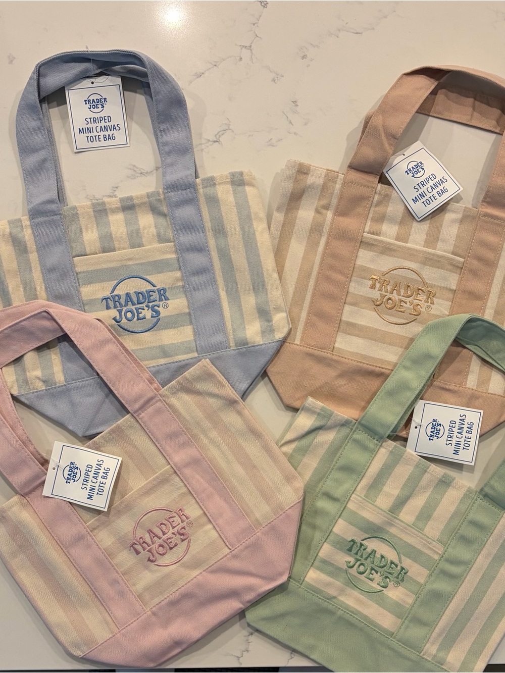 Trader Joe's Striped Mini Canvas Tote Bag - Pastel Blue